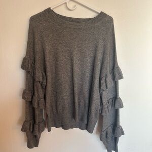 JCREW Gray Ruffled Sleeve Sweater